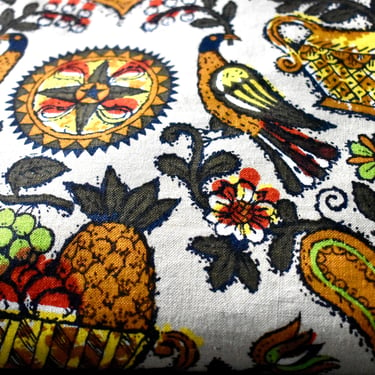 Vintage Mid-Century Upholstery Fabric - Partridges, Hearts, Thistles, Pineapples - House 'n Home Brand - 70
