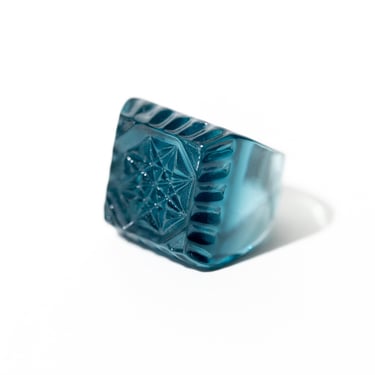 Etched Blue Resin Square Ring