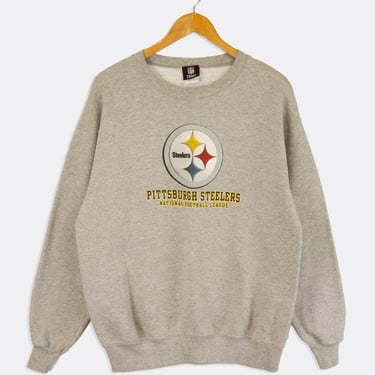 Vintage NFL Pittsburgh Steelers Faded Circle Logo Outlined Block Lettering Vinyl Sweatshirt Sz XL