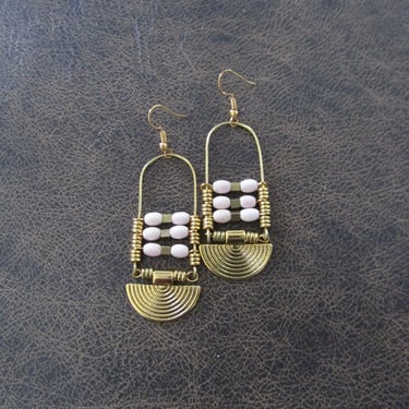 White magnesite stone and gold ethnic statement earrings 