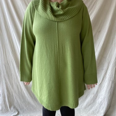 90s Lime Green Tunic Length Cowl Neck Sweater Size 1X 