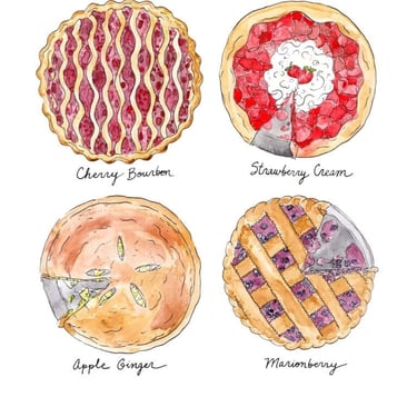 Types of Pies Watercolor Art Print