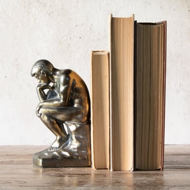 The Thinker Bookend, Vintage Heavy Brass 1928 Rodin Statue Bookend 