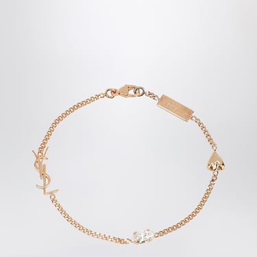 Saint Laurent Gold Bracelet With Cassandre Heart Charm And Rhinestones Women