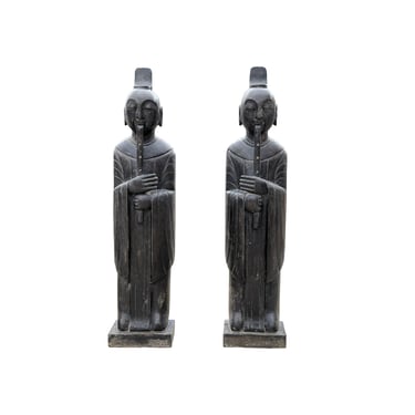 Pair Chinese Black Gray Stone Standing Zen Harmony Decor Statues cs7647E 
