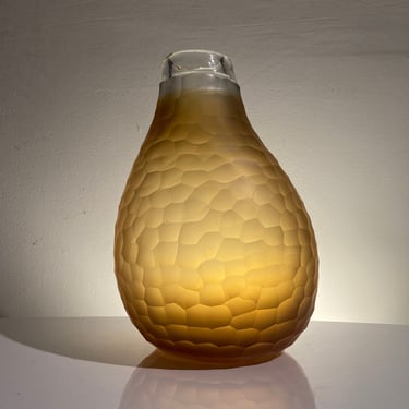 Large Murano battuto vase in amber and clear handblown glass 