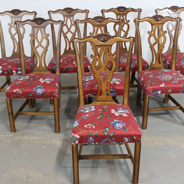 Set of 8 Chippendale Mahogany Straight Leg Dining Side Chairs 