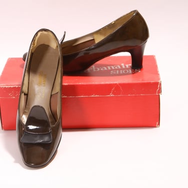 1960s Brown Swirl Detailed Toe High Heel Shoes Pumps by Antoinettes -Size 7 