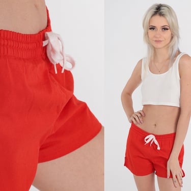 80s Jogging Shorts Red Dolphin Style Shorts Retro Gym Hotpants Short Shorts Drawstring Waist Workout Eighties Athletic Vintage 1980s Small S 