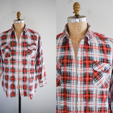 1970s/80s Red and White Plaid Flannel Shirt 