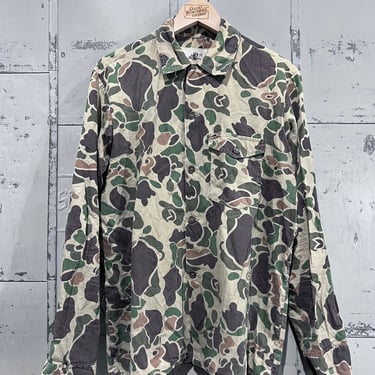 70s Medium Black sheep brand cotton duck camouflage one pocket hunting shirt fall versatile minimal loop collar 