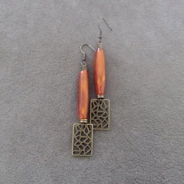 Ethnic hair pipe bone and bronze earrings 