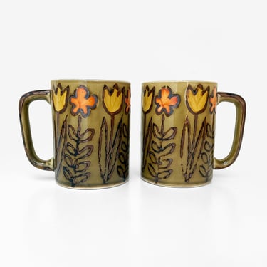 Tulips and Daisies Flower Mugs Set of 2 Coffee Cups Otagari Style 