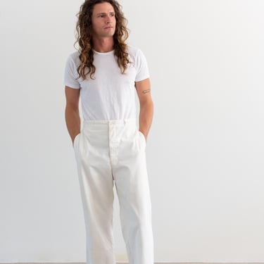 Vintage 32 Waist White Chino Pant | Unisex 60s High Rise Button Fly Cotton Trousers | Made in USA Painter Workwear Pants | WS046 