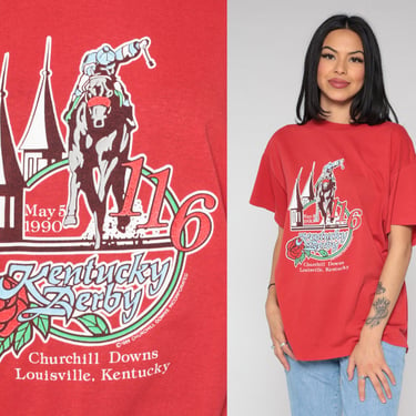 1990 Kentucky Derby Shirt Red Horse Race Jockey TShirt Vintage Racing Graphic Tshirt 90s T Shirt Tee Print Racing Extra Large Xl 