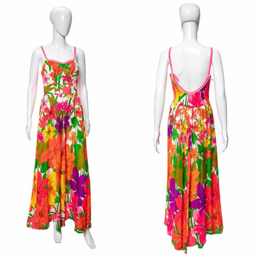 1960's DeWeese Designs Multicolor Floral Print Tiki Dress Size XS