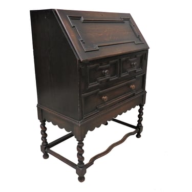Antique Secretary Desk | English Jacobean Furniture Oak Barley Twist Secretary 