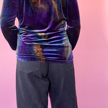 1980s Velvet Feather Top, sz. L/XL