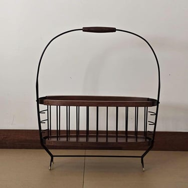 Italian Magazine Rack in Wood and Metal / 1950s 