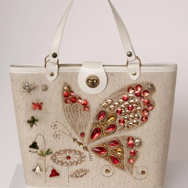 1960s Purse Embellished Butterfly Tote Bag 