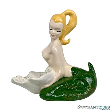 Vintage Hollywood Regency Porcelain Figural Nude Mermaid Serving Bowl