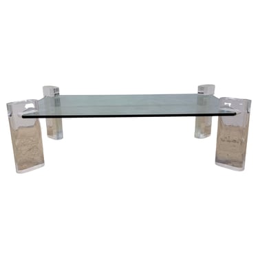 Karl Springer Lucite and Glass Top Coffee Table, Singed