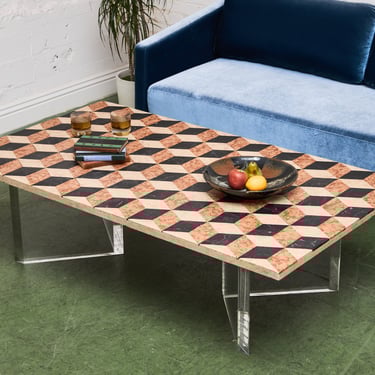 Op Art Marble Inlay Coffee Table with Lucite Base