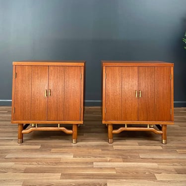 Pair of Mid-Century Modern Night Stands with Brass Accents, c.1950’s 