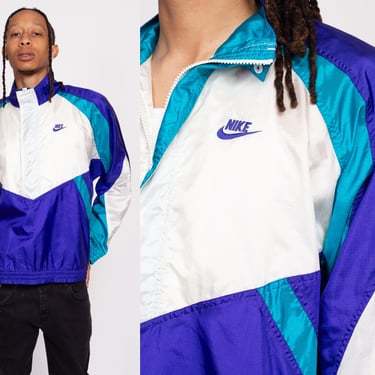 80s Nike Color Block Half Zip Windbreaker - Men's Medium | Vintage Streetwear Swoosh Logo Pullover Track Jacket 