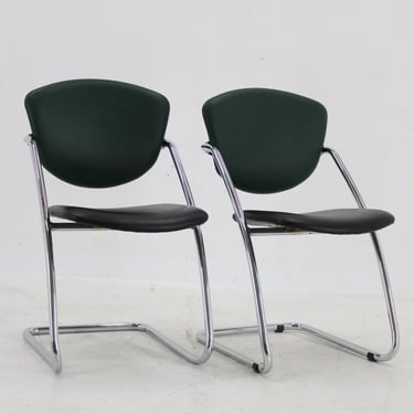 1980s Pair of Italian Chairs  / Chrome & Leatherette Chairs / Set of Two Chrome Chairs / Vintage Leatherette Chairs / Black Chairs / 