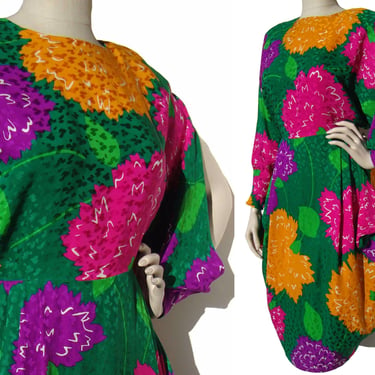 Vintage 90s Silk Dress Jean Clement Bubble Skirt & Split Sleeves M 
