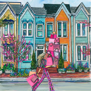 Old Town, Alexandria Shopping Spree Giclee Print by Cris Clapp Logan benefitting Space of Her Own 