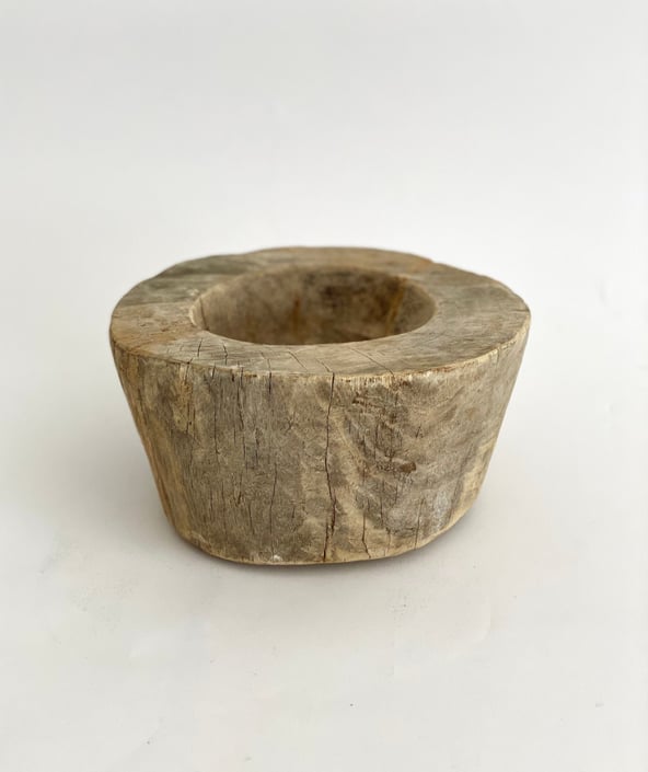 Rustic Hand Carved Wood Bowl Vessel 