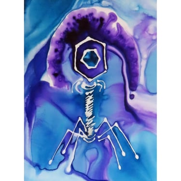 Purple and Blue Bacteriophage: Original Ink painting on Yupo (poly paper) Science Art 