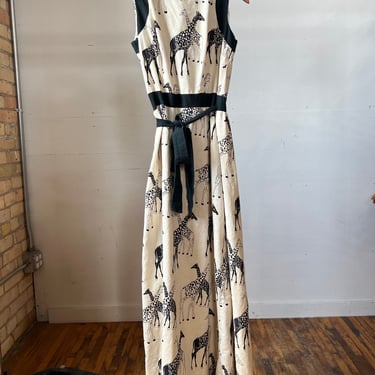 Sm Med, 1970s Giraffe Print Wrap Around Maxi Dress, Sleeveless, Summer, L 