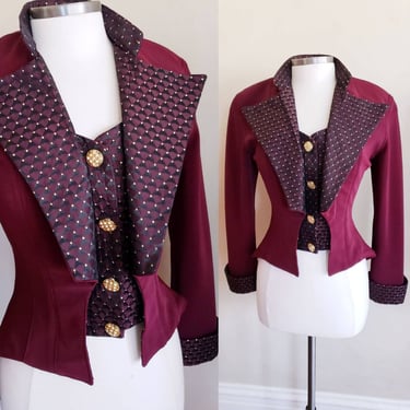 Vintage Isabel Marant Etoile Blazer Burgundy Red Rhinestone Buttons Glam Statement Jacket Fitted Sculpted S 