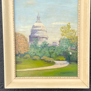 1947 US Capitol with Cherry Blossom Trees Signed Painting