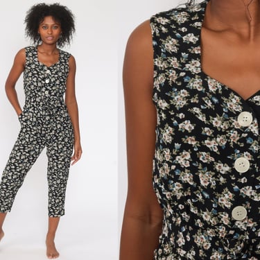 Floral Jumpsuit 90s Button Up Summer Pantsuit Cropped Pants Capri Shop Exile Tucson AZ