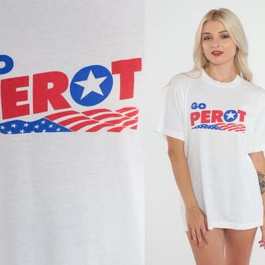 Ross Perot Shirt 90s Go Perot Graphic Tee American Politics Independent Reform Party T-Shirt Single Stitch Vintage 1990s Screen Stars Large 
