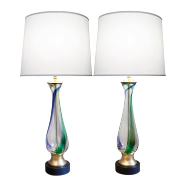 Barovier & Toso Attributed Pair of Hand Blown Table Lamps 1950s - SOLD