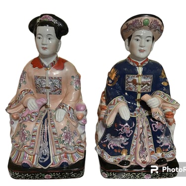 Incredible pair of vintage Emperor and Empress statues 