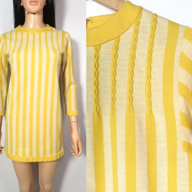 Vintage 70s Jonathan Logan Mustard Yellow Knit Tunic Mini Dress Size XXS/XS 