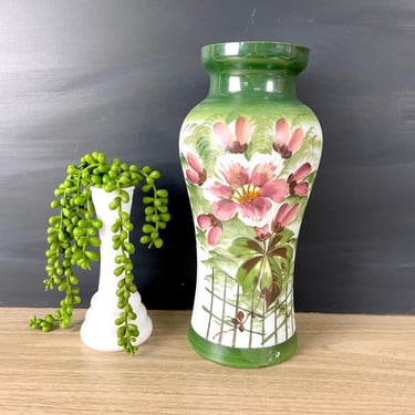 Victorian handpainted opaline glass vase - antique decor 