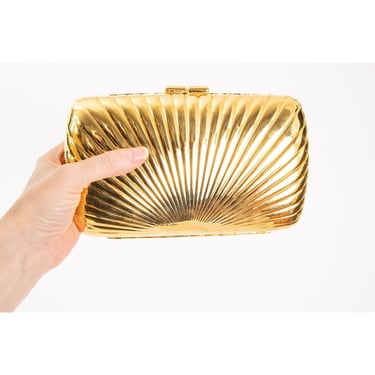 Vintage gold Walborg hard shell clutch / 1970s 1980s Disco purse 