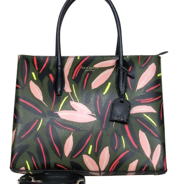 Kate Spade - Olive Green &amp; Multicolor Leaf Print Tote Bag w/ Strap