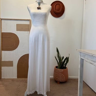 Vintage White Strapless Lace Trim Maxi Slip Lingerie Dress 