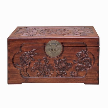 23.5" Small Oriental Brown Phoenix Dragon Carving Camphor Trunk Table cs7713E 