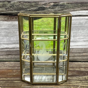 brass and glass box vintage display case miniature curio table top showcase 