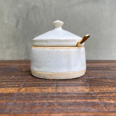 Ceramic Salt Cellar with Lid and Spoon Opening- Matte White 