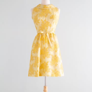 Fabulous 1960's Embroidered Marigold Silk Organza Party Dress / Small